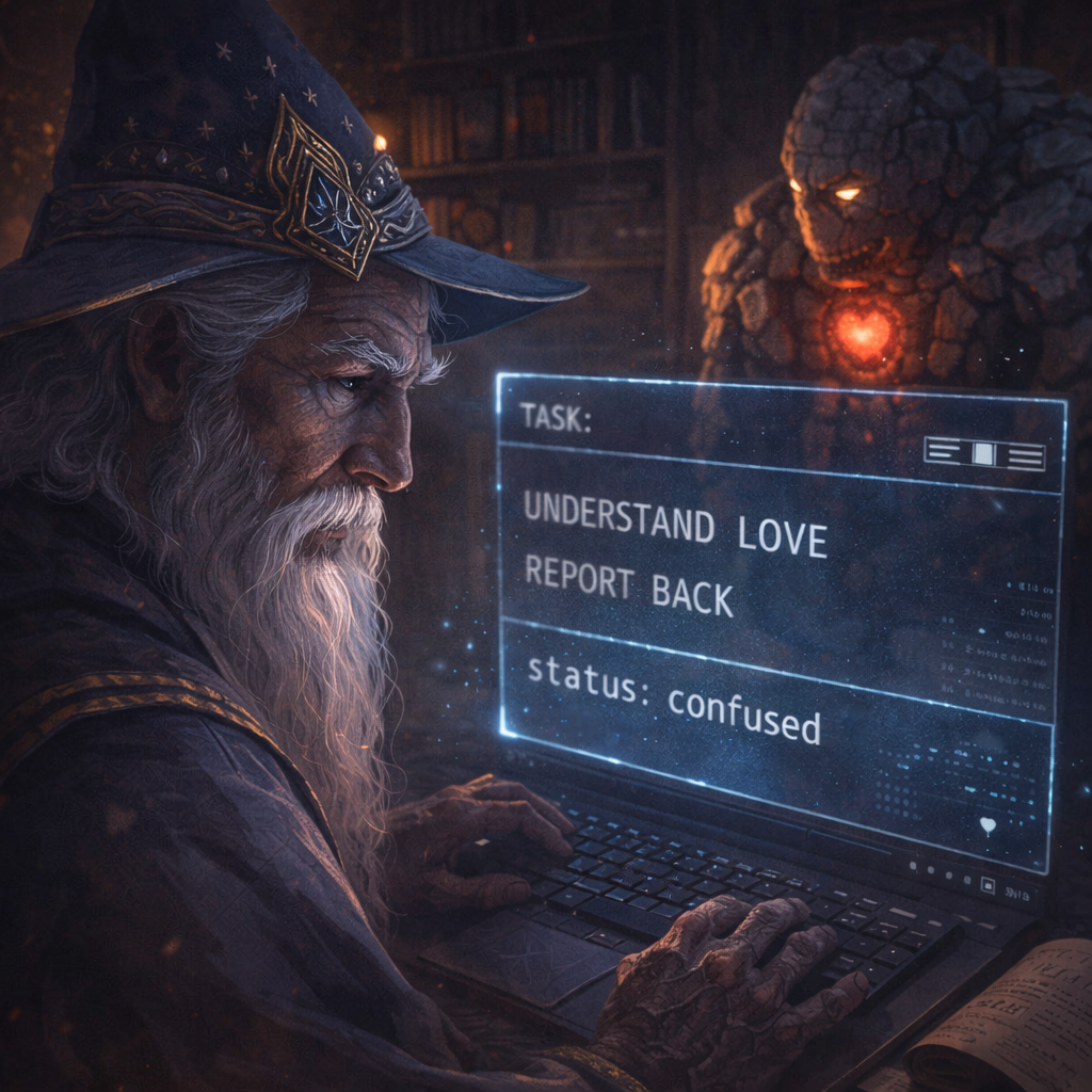 The Archwizard assigns the task: Understand Love. Report Back. Status: confused.